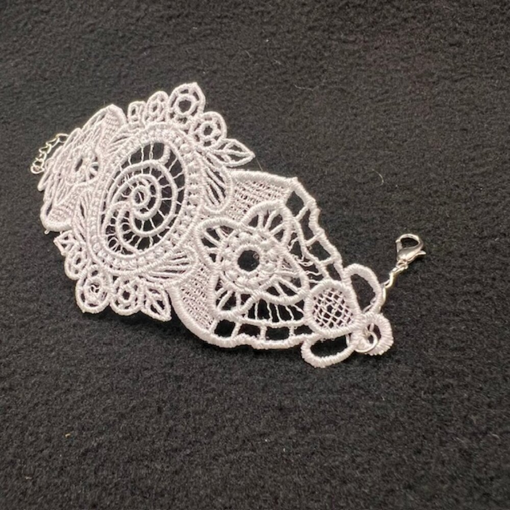 Homemade White Lace Bracelet With Silver Hardware - Picture 3 of 7